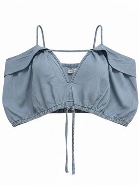 Mebon Blue Cropped Tank Top With Adjustable Straps & Tie-Front Detail Size M